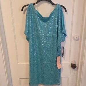 Sequin Hearts Turquoise Sequin Dress